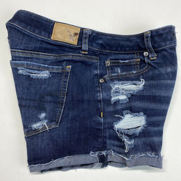 American Eagle Hi-Rise Shortie Sz 6 360 Super Stretch Denim Shorts Holes EUC - Picture 9 of 10